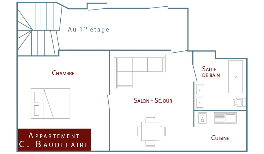 Plan de la location vacances honfleur Baudelaire