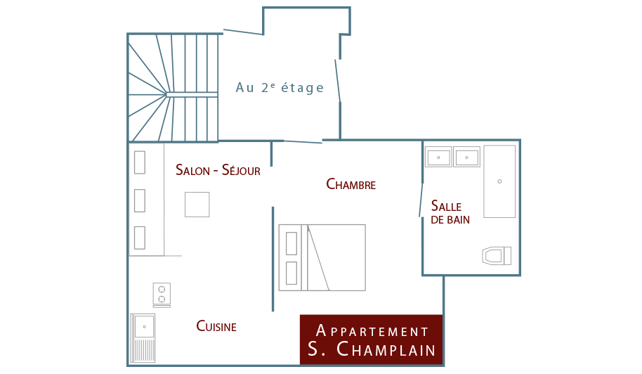 Plan de l'appartement de vacances honfleur Champlain