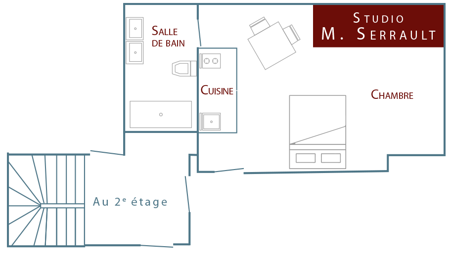 Plan du studio pour un weekend romantique en normandie